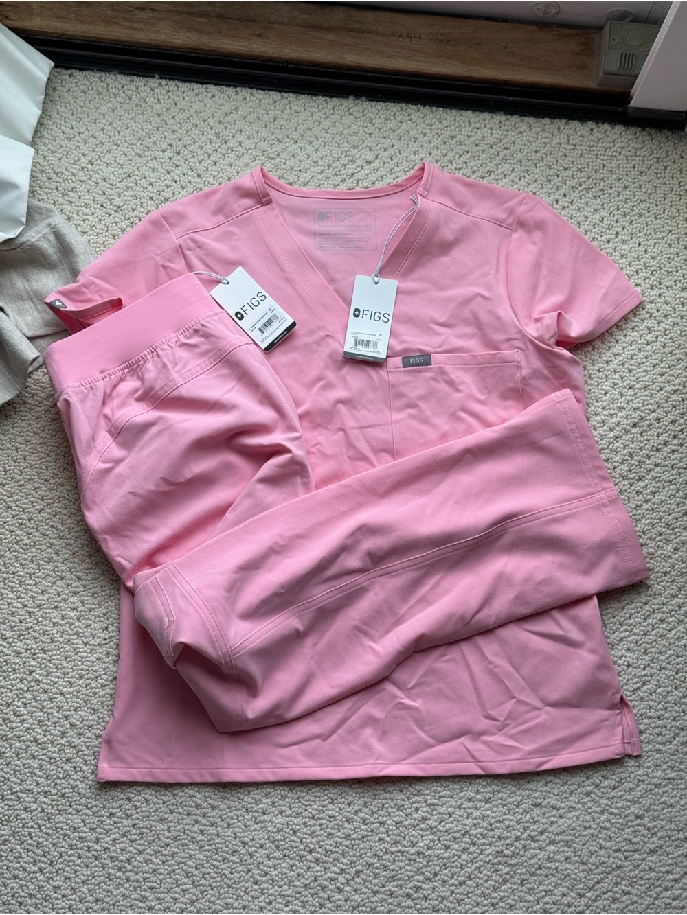FIGS Women's Pink V-Neck Scrub Top and Pants Set - Fight Club